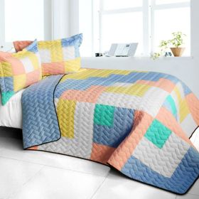 [Macaron Relish] 3PC Vermicelli - Quilted Patchwork Quilt Set (Full/Queen Size)