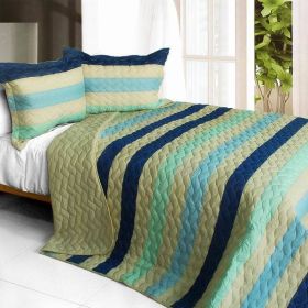 [Rising to the Top ] 3PC Vermicelli-Quilted Patchwork Quilt Set (Full/Queen Size)