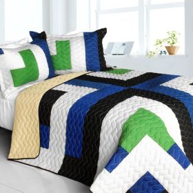 [Glass Island] 3PC Vermicelli-Quilted Patchwork Quilt Set (Full/Queen Size)