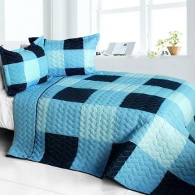 [Shipshape] Vermicelli-Quilted Patchwork Plaid Quilt Set Full/Queen