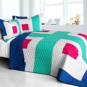 [The Cross of Life] Vermicelli-Quilted Patchwork Geometric Quilt Set Full/Queen