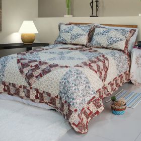 [Floral Journey] Cotton 2PC Floral Vermicelli-Quilted Patchwork Quilt Set (Twin Size)