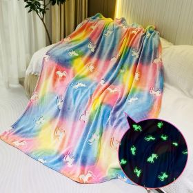 Glow In The Dark Throw Blanket, Blanket For Girls, Luminous Kids Blanket, Soft Blankets For 3,4,5,6,7,8,9,10 Year Old Girl Birthday Christmas Thanksgi (Option: Rainbow)