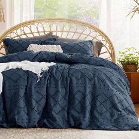 3 Pieces Boho Embroidery Shabby Chic Home Bedding Duvet Cover (Color: Navy, size: Twin/Twin XL)