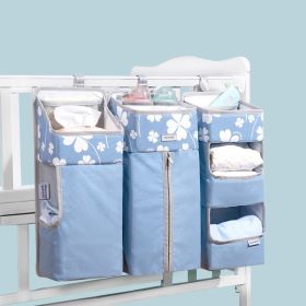 Sunveno Baby Storage Organizer Crib Hanging Storage Bag Caddy Organizer for Baby Essentials Bedding Set Diaper Storage Bag (Color: blue flower)