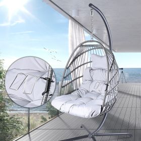 Swing Egg Chair with Stand Indoor Outdoor, UV Resistant Cushion Hanging Chair with Guardrail and Cup Holder (Color: gray)